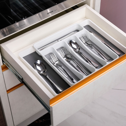Expandable Non-Skid Silverware Drawer Organizer Tray With 5 Sections