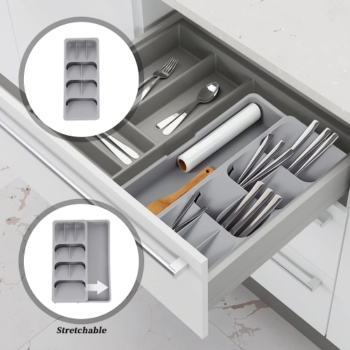Expandable Silverware Drawer Organizer Tray With 8 Sections
