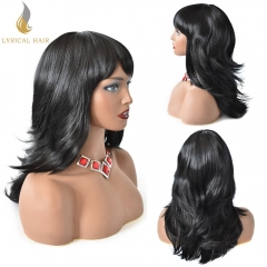 22" Long Soft Shaggy Layered Classic Full Cap Synthetic Monofilament Top Wig With Bangs Fashionable Women's Wig #1 Jet Black