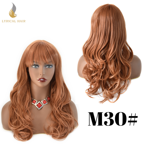 Long Black to Brown Wigs Synthetic Wigs For Black/White Women Wavy Soft Heat Resistant Daily Wig (M30)