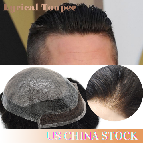 BIO-A: Mens Toupee Lace Front Skin Hair System PU Injected With Breathable Holes Men's Toupee Top Lace Attached Imatation Lace Hairpieces For Men