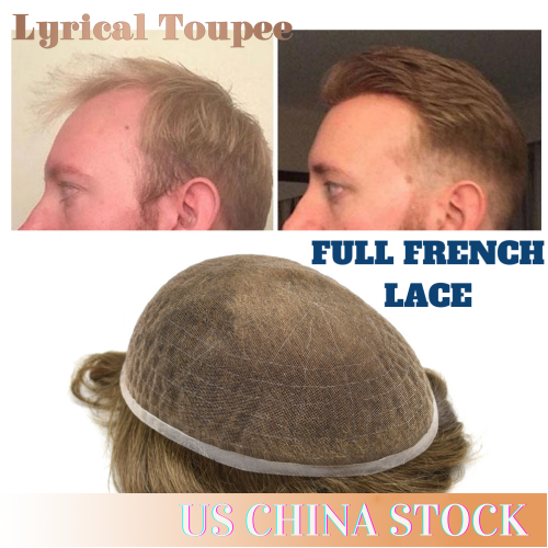 Lyrical Men Toupee Full French Lace Base Light Soft Invisible Breathable Hairpieces Swiss Lace Natural Hairline Men's Hair Systems For Men