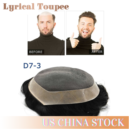 Lyrical Toupee Durable Fine Mono Mens Hair System 100% Human Hair Men's Toupee PolyCoated All Around Hair Units D7-3