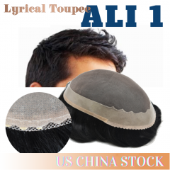 Lyrical Toupee Durable Fine Mono Mens Hair System Ali1,Tape Attached Poly Coated Around Mens Toupee,32mm Slight Wave Mens Hairpieces