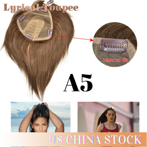 Free Parting Human Hair Clip In Toppers For Women Mono Crown Topper Hairpieces For Thinning Hair. Women's Hair System A-5