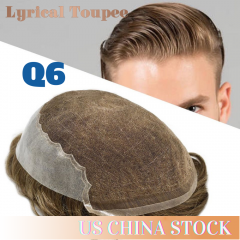 Lyrical Men Toupee French Lace Front Men's Hair System Toupee Tape-Attached Poly Around Lace Front Hair Natural Invisible Bleached Knot Natural Hairli