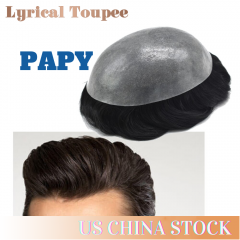 Lyrical Men Toupee 0.12mm Thickness Full Poly Men's Toupee Split Knotted Thin Skin Durable Human Hair System Scalp-like Skin Replacement for Men
