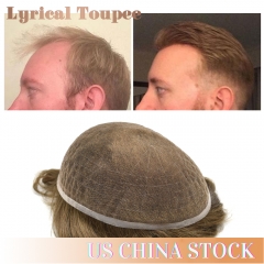 Lyrical Toupee Non Surgical Full French Lace Mens Hair System, Invisible Bleached Knot Lace Front & Natural Hairline,32mm Slight Wave Indian Hairpiece