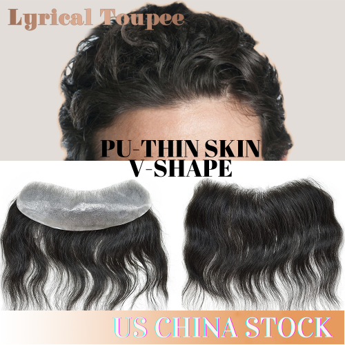 Lyrical PU Thin-Skin V-Shaped PU Base 18CM x 4CM Frontal V-loop Natural Hairline Hair System 90% Light-Med Density For Receding Hairline