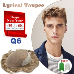 Lyrical Toupee French Lace Front Men's Hair System Toupee Tape-Attached Poly Around Lace Front Hair Natural Invisible Bleached Knot Natural Hairline