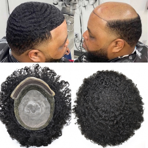 Lyrical Hair Afro Toupee for Black Men Hair System Afro-B Lace Front Natural Hair Line Breathable PU Injected Human Hair Piece With Breathable Holes