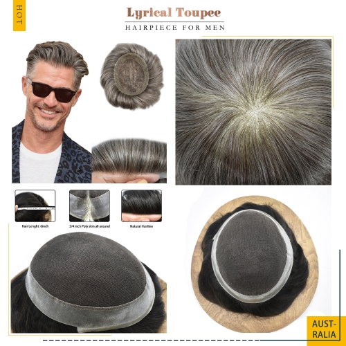 LYRICAL HAIR Toupee Australia: Non Surgical Hair Replacement System French Lace Men Hair Piece | Mens Toupee Skin Poly Reinforced Mens Hairpieces