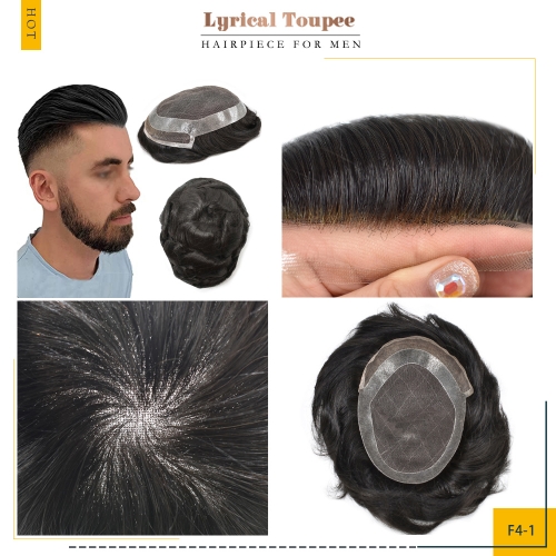 French Lace Center Men Toupee Clear Poly Coating Around Folded Lace Front Breathable Durable Hairpiece For Men Off Black Top Quality Hair Replacement