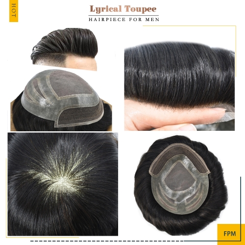 Lyrical hair Factory Wholesale Toupee For Men Durable Fine Mono Hair System Natural French Lace Front Mens Toupee Tape Attached Poly Skin Around 32mm