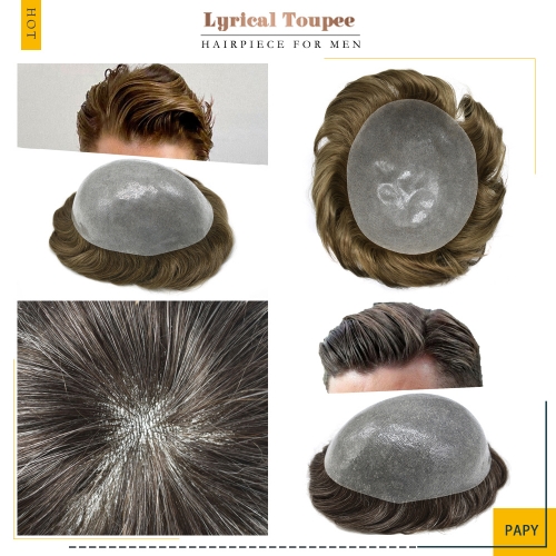 Lyrical Toupee 0.10mm Full Poly Men's Toupee Factory Wholesale All Transparent Soft Thin Skin Best Hair System for Men Durable PU Hair Pieces For Men