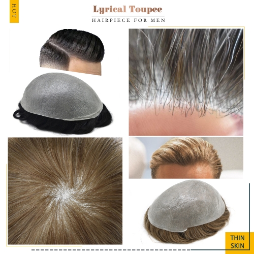LYRICAL HAIR Toupee THIN SKIN: Stock Mens toupee Ultra Thin Skin 0.04MM Invisible V-loop Non-surgical Mens Hair Replacement System Factory Price Whole