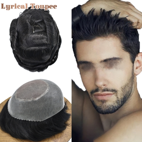 Lyrical Toupee TS-3: Shop Hair System for Men Durable Monofilament Net Men's Toupee Clear Poly Skin Tape Attached Hair Replacement Unit for Men