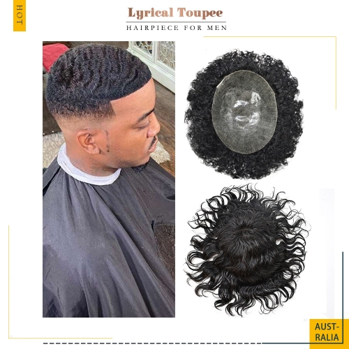 LYRICAL TOUPEE Kinky Curly Afro Braids Toupee For Black Men Non-Surgical Hair Replacement Systems Full Poly Skin Pu Injected Hair Shop Mens Hair Piece