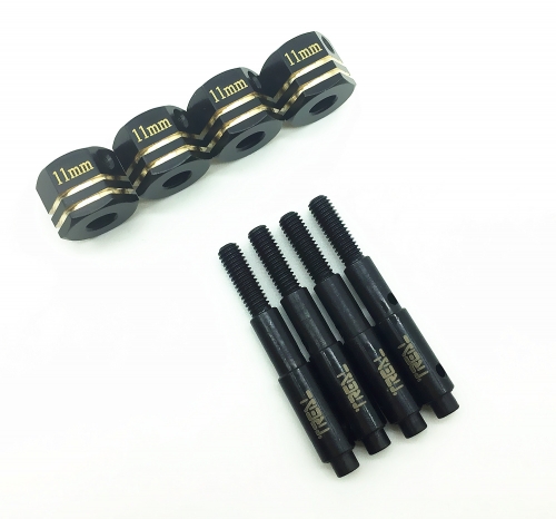 Treal Brass Extended Wheel Hex & Pins Set 11mm and Steel Stub Axle +5mm (4pcs-Set) for Redcat Gen8