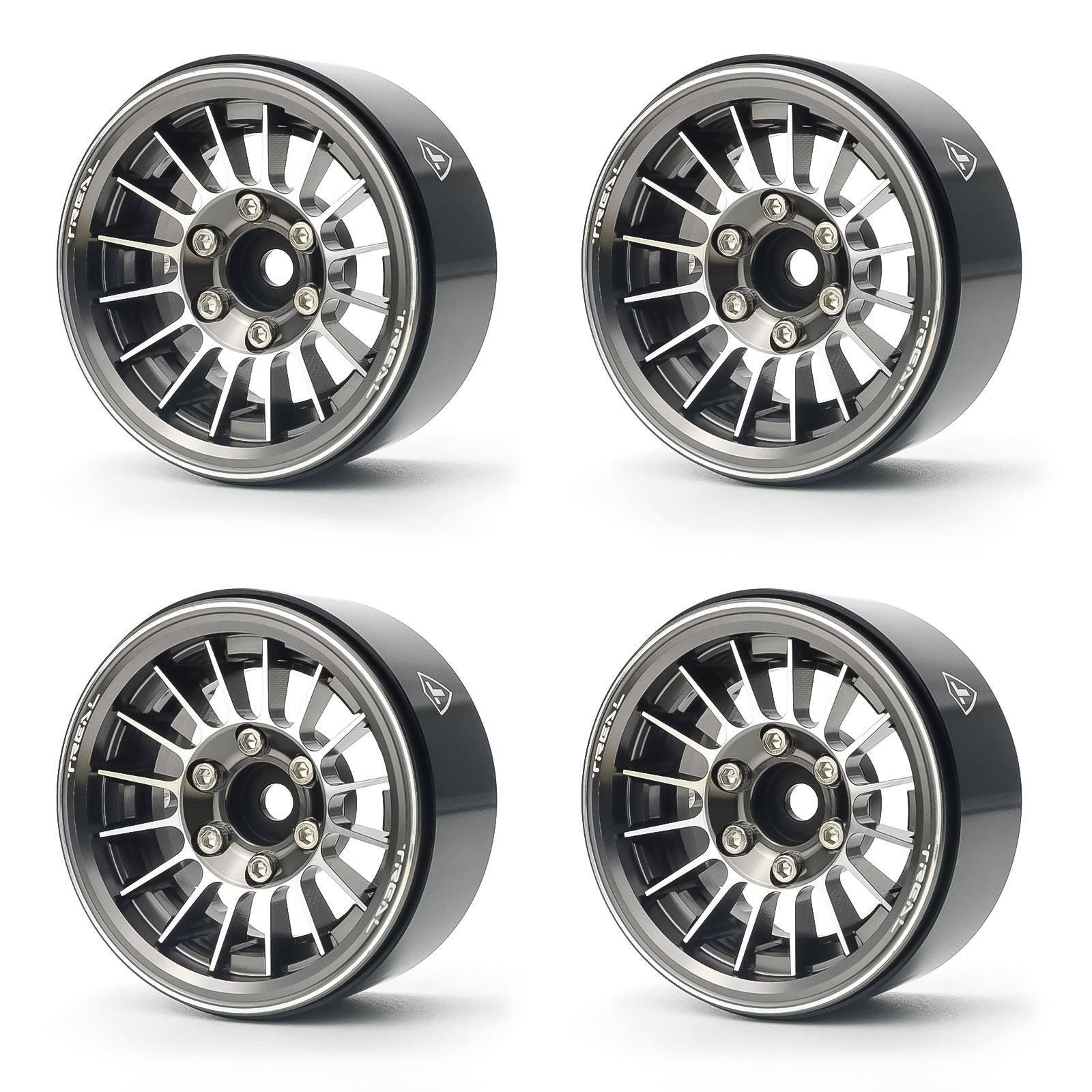 Treal 1.9 beadlock Wheels 4P-Set Alloy Crawler Wheels for 1:10 RC Scale Truck Silver-Black 