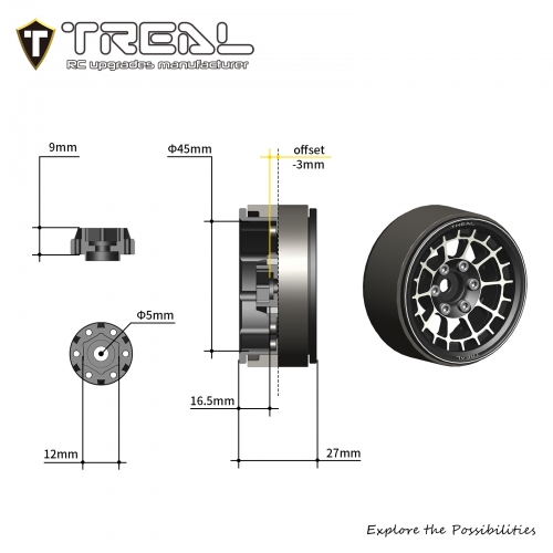 thumbnail image 2 of INJORA 2.2 Inch RC Beadlock Wheels - 4pcs Gold Rims For 1:10 Scale Rock Crawlers 2 of 14