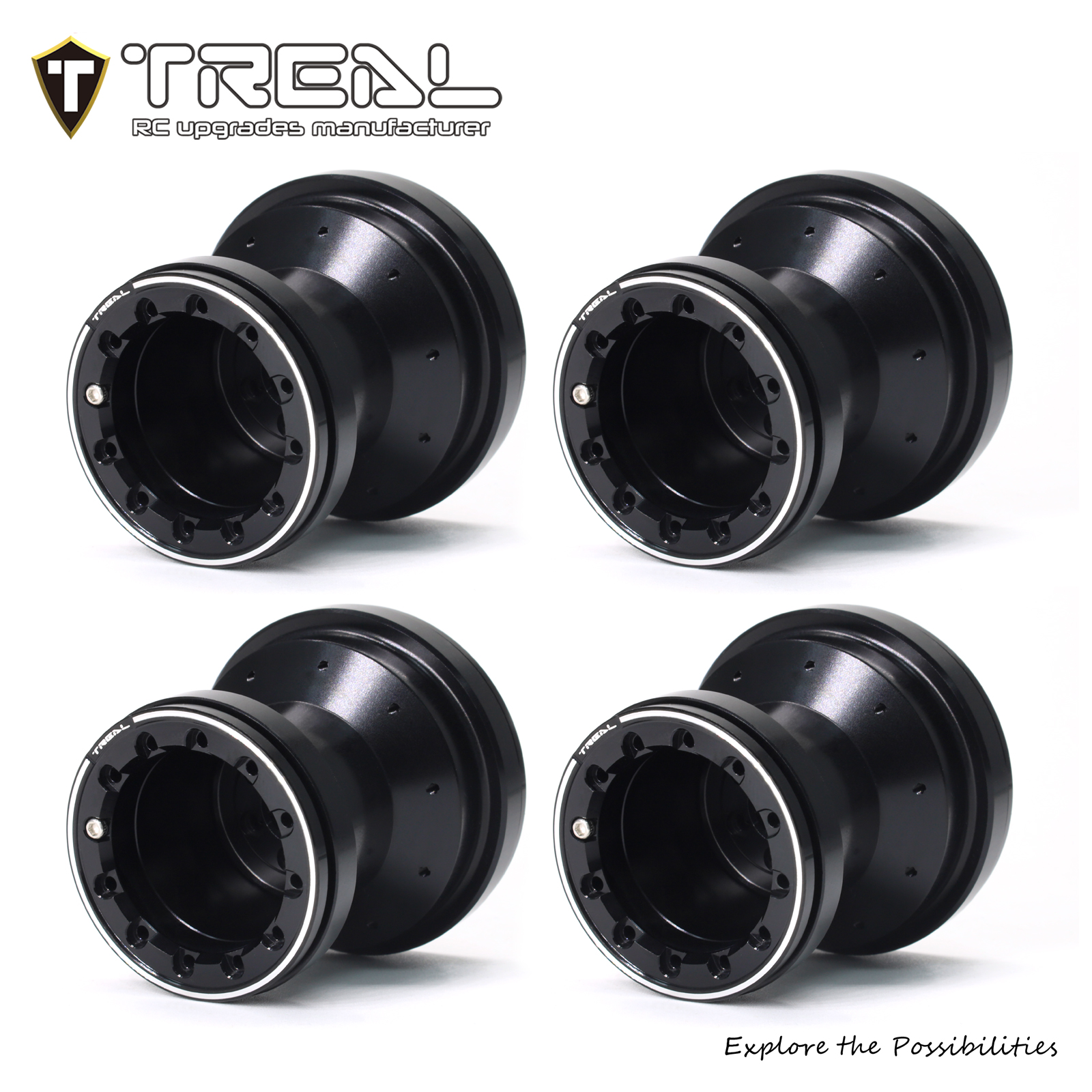 TREAL Aluminum Beadlock Wheels Set of 4 for 1/18 Mini LMT Monster