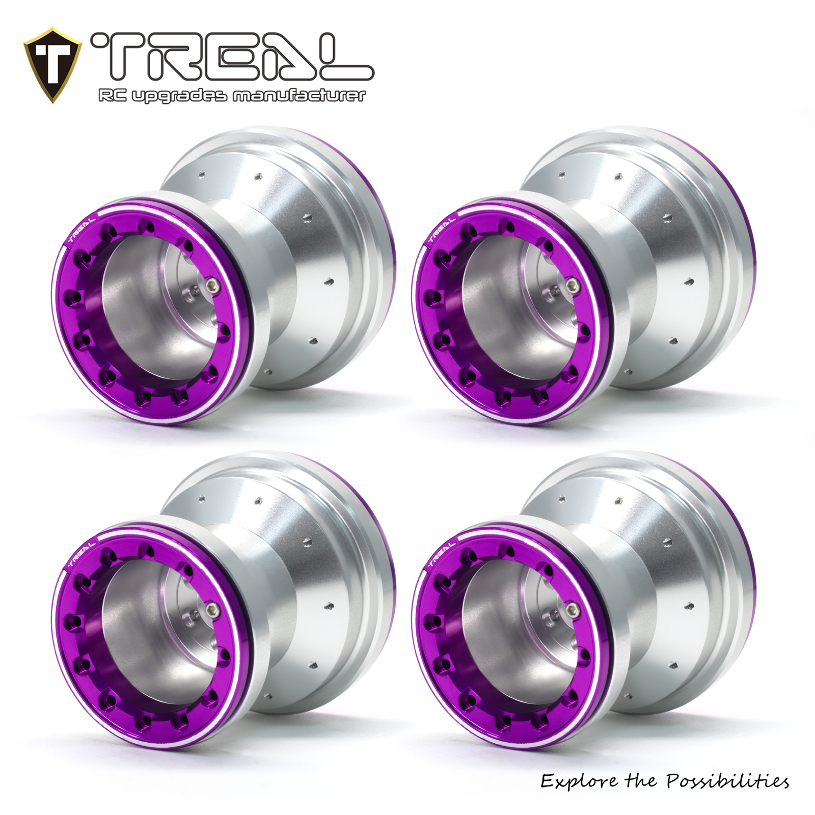 TREAL Aluminum Beadlock Wheels Set of 4 for 1/18 Mini LMT Monster Truck