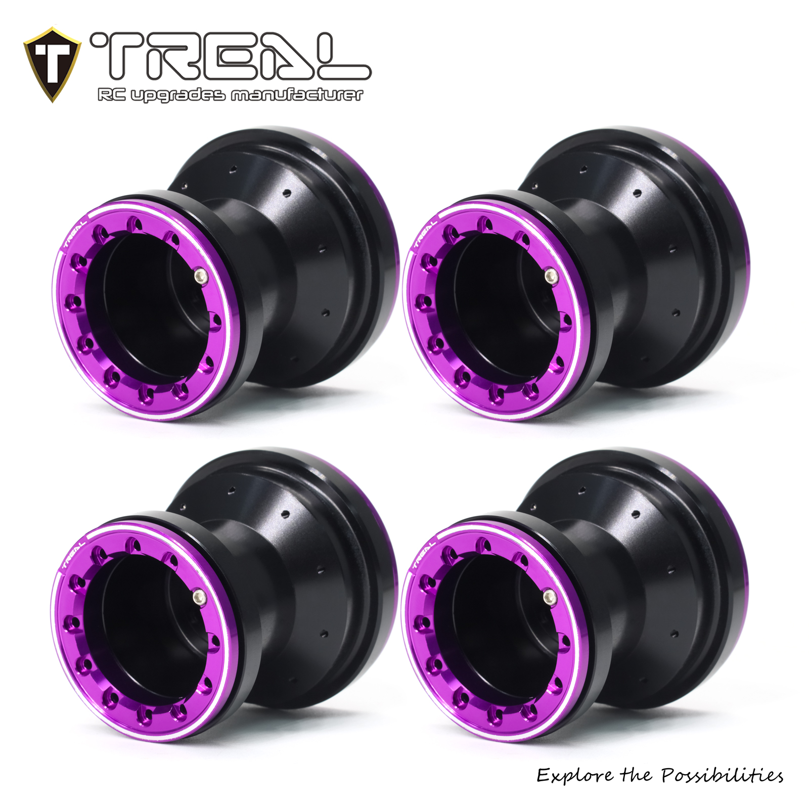 usdm ヒトデホイール　旧車　mks ronal ミニトラ トラッキン TREAL Aluminum Beadlock Wheels Set of 4 for 1/18 Mini LMT Monster
