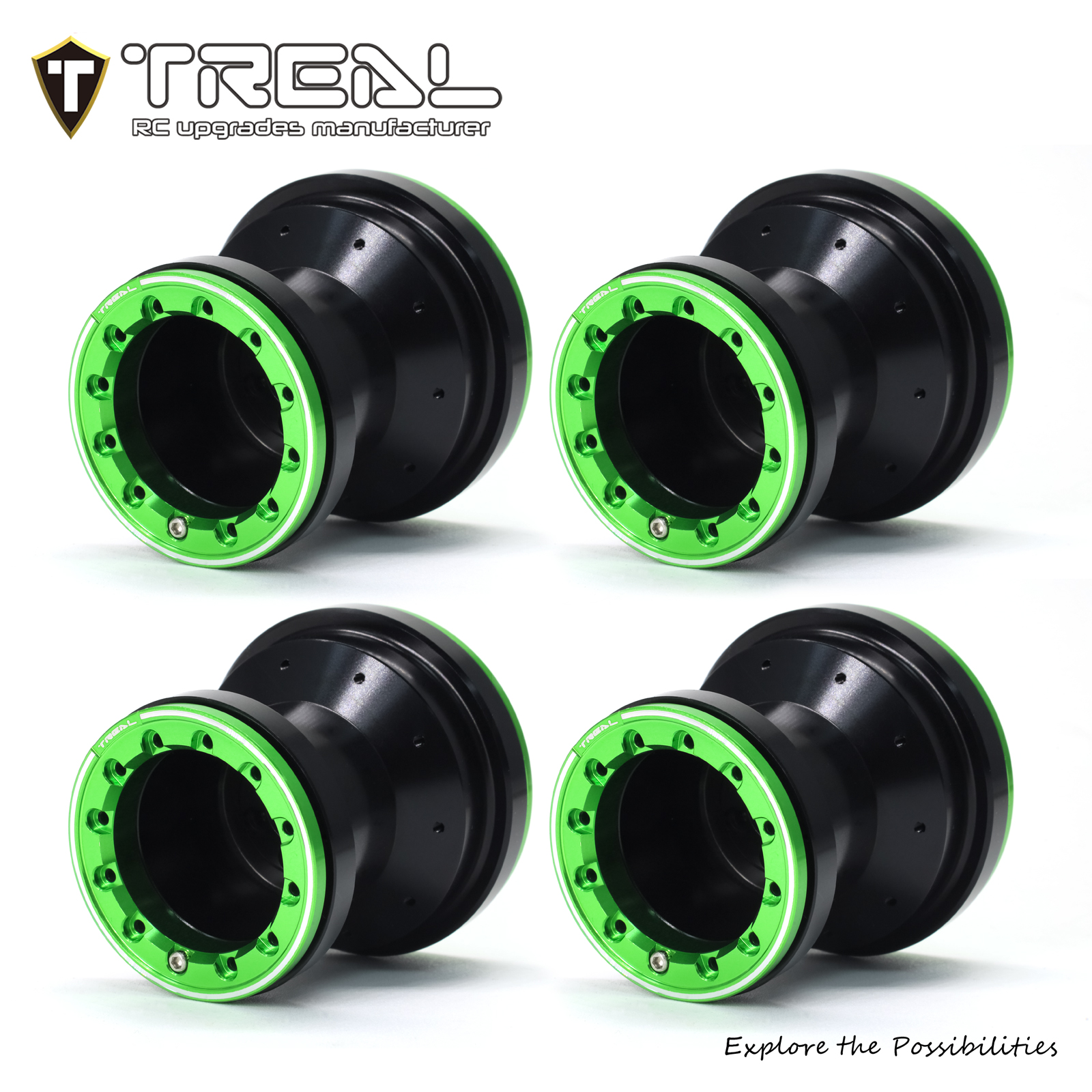 TREAL Aluminum Beadlock Wheels Set of 4 for 1/18 Mini LMT Monster