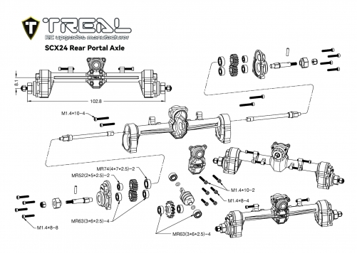 TREAL SCX24 Aluminum Axle Diff Cover (2P) 7075 - For Axial SCX24 Trucks In Blue - View #9