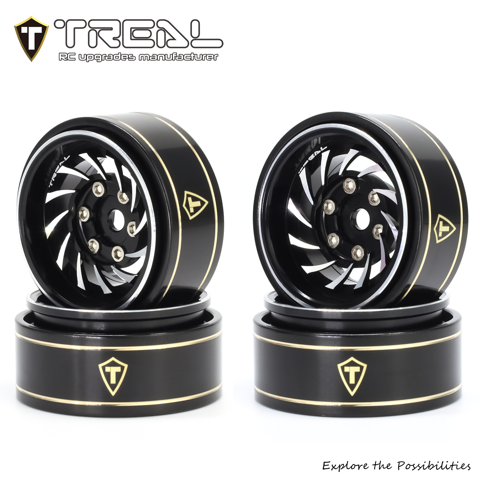 TREAL 1.0 Beadlock Wheels (4P-Pack) Whirlwind Style for 1/24