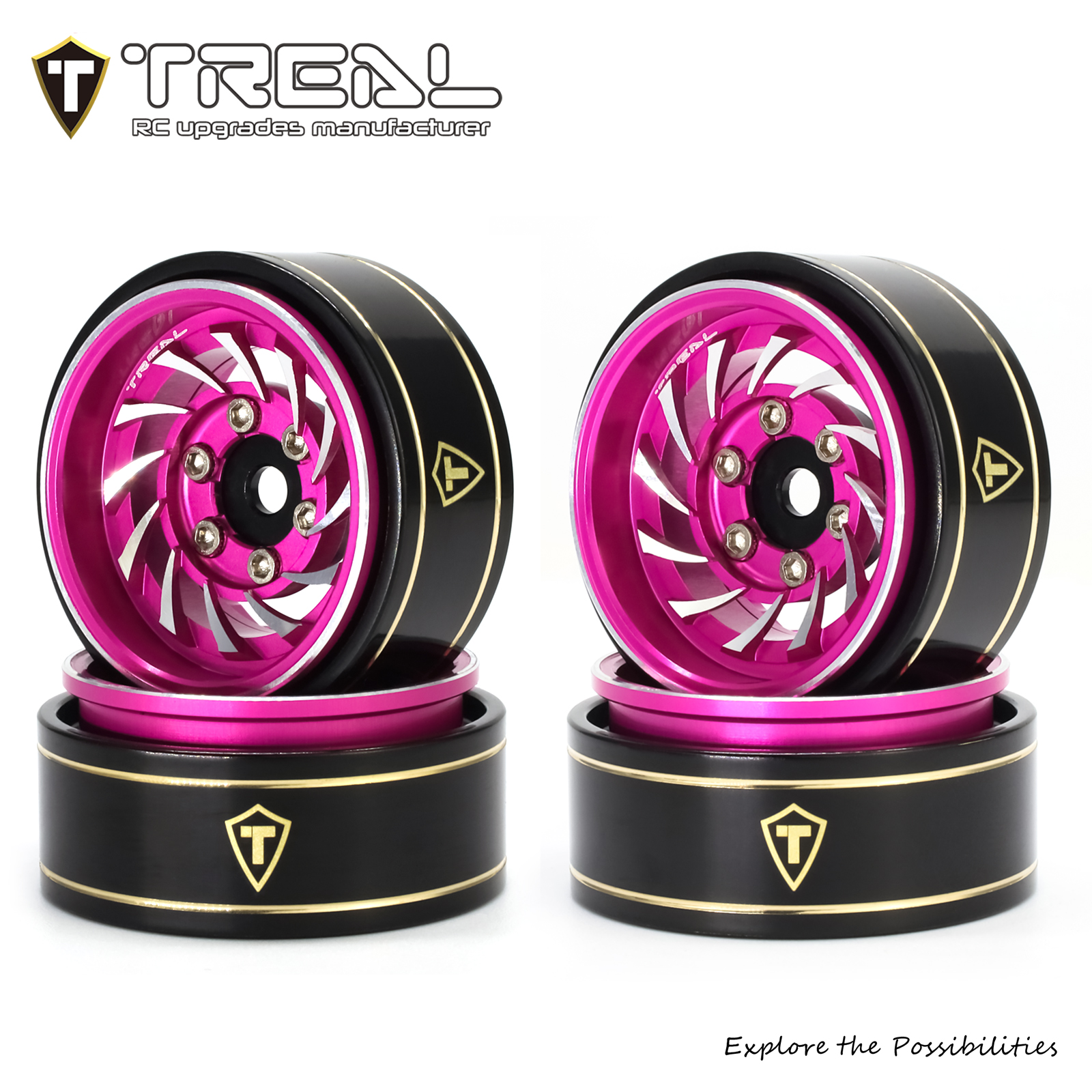 TREAL 1.0 Beadlock Wheels (4P-Pack) Whirlwind Style for 1/24