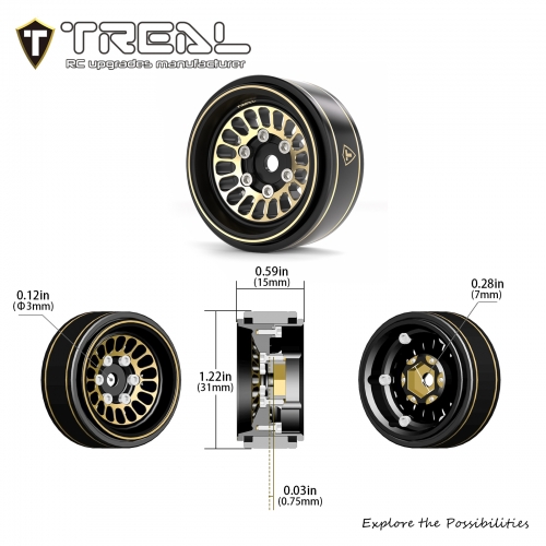 INJORA 1.0 Plus Beadlock Cerchi Ruota Ottone 43g/PCS Cerchi a 6 Razze per TRX4M SCX24 FCX24 1/24 1/18 RC Crawler, Grigio