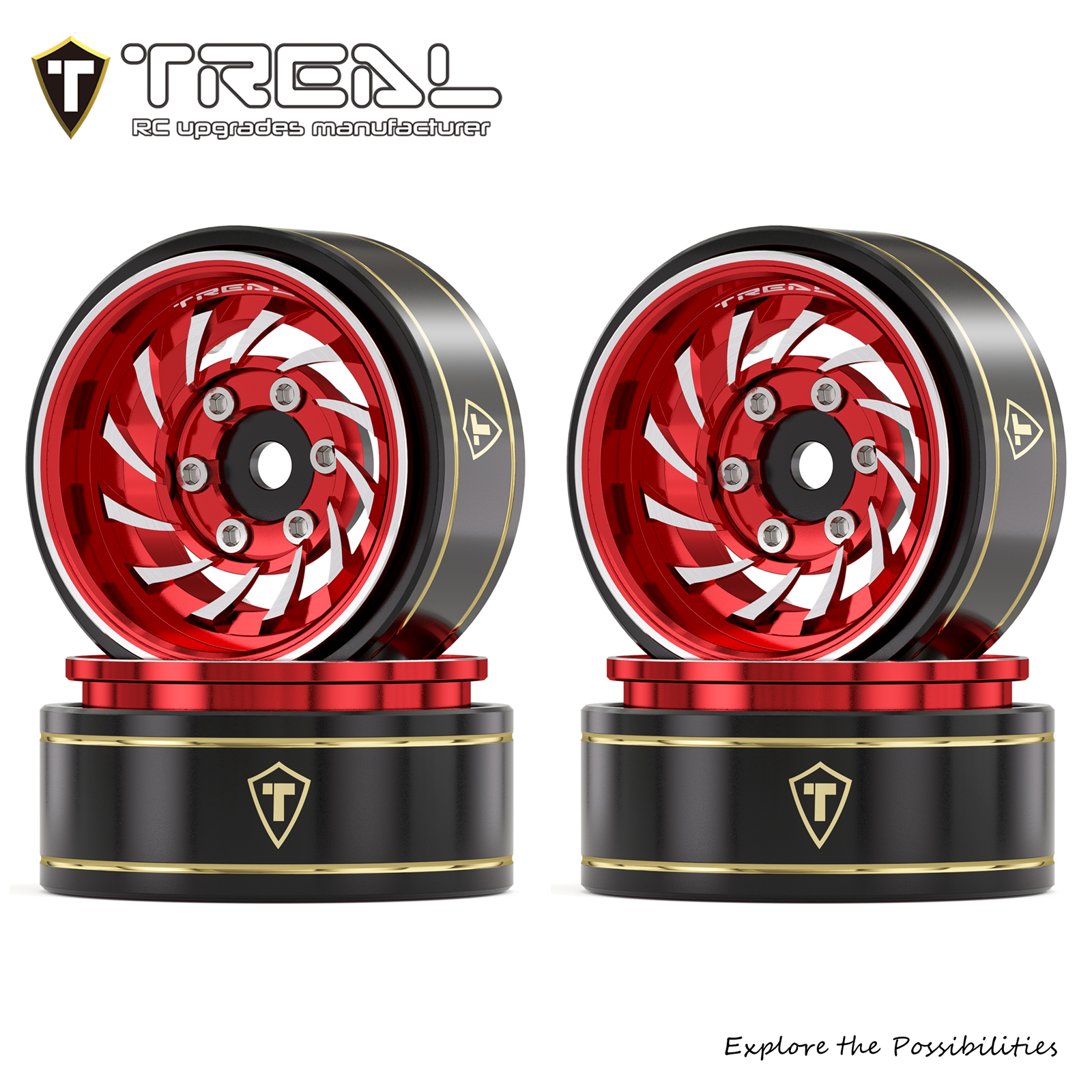 TREAL 1.0 Beadlock Wheels (4P-Pack) Whirlwind Style for 1/24 SCX24