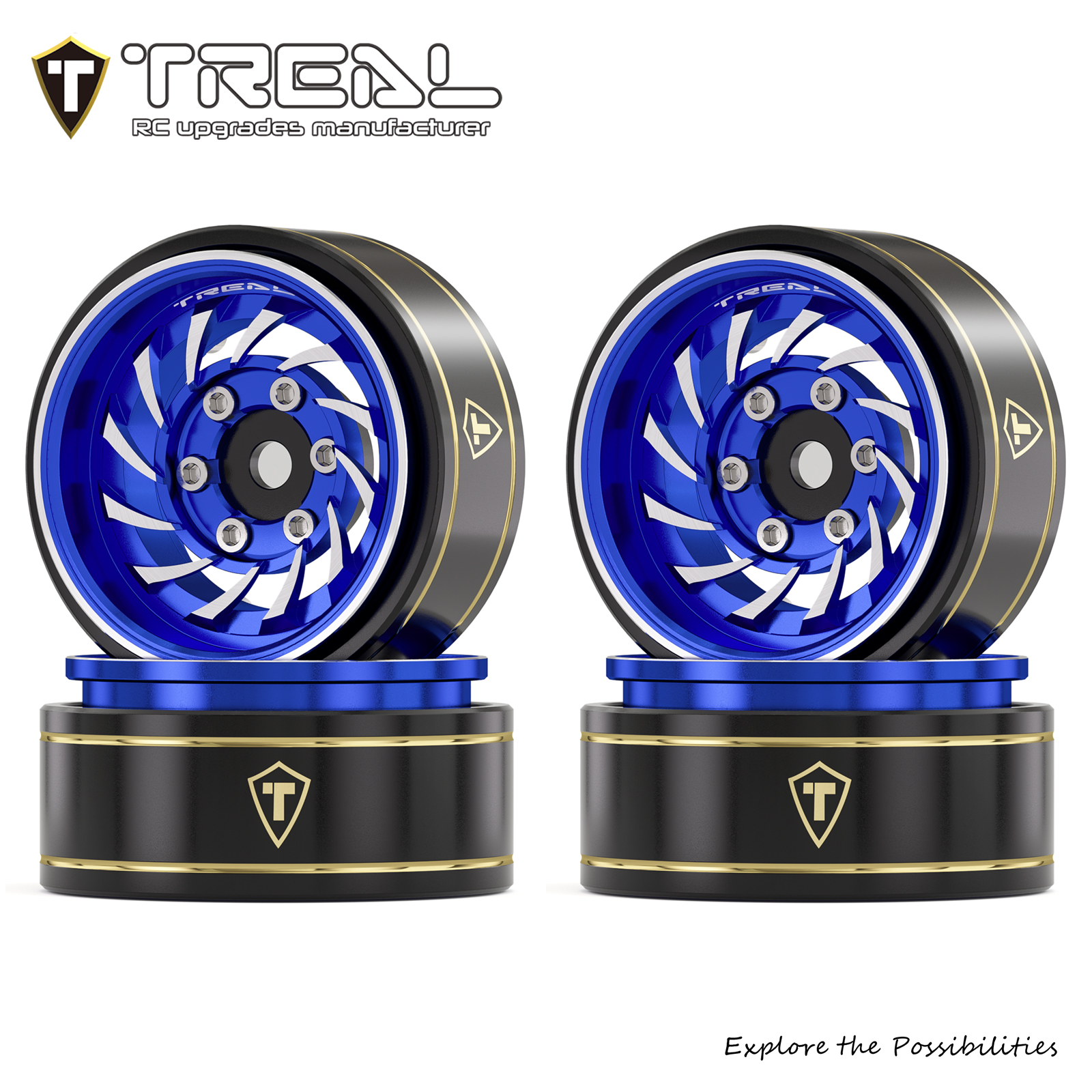 TREAL 1.0 Beadlock Wheels (4P-Pack) Whirlwind Style for 1/24 SCX24