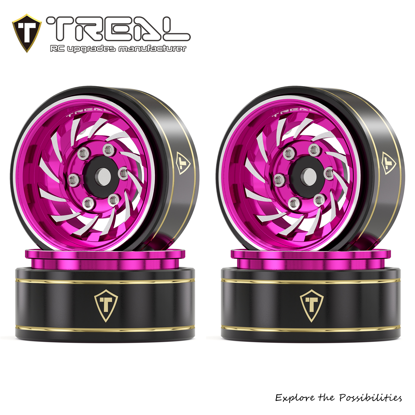 TREAL 1.0 Beadlock Wheels (4P-Pack) Whirlwind Style for 1/24 SCX24