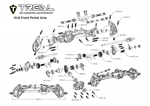TREAL Aluminum 7075 Front Portal Axle Housing for Vanquish H10