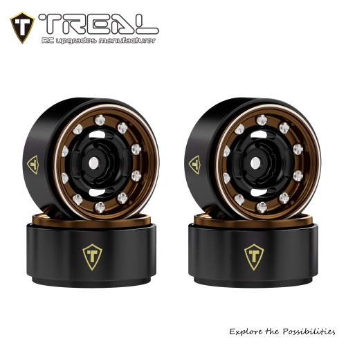 TREAL 0.7'' Vintage Beadlock Wheels CNC Aluminum Brass Weighted Retro Rims 4PCS for Axial SCX30 Crawler-Type F
