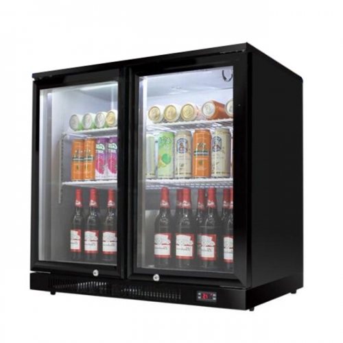 Double Door Beverage Refrigerator / Air cooling + door lock/220L