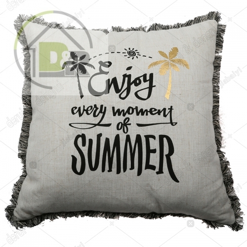 Gold foil print poly-linen cushion