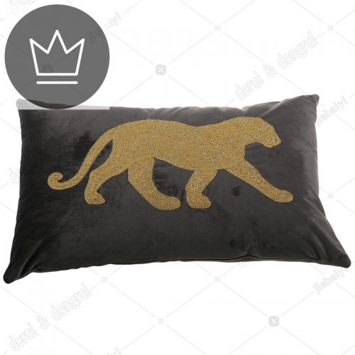 Embroidery leopard on velvet cushion