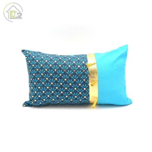 Gold printed cotton patched with cotton cushion