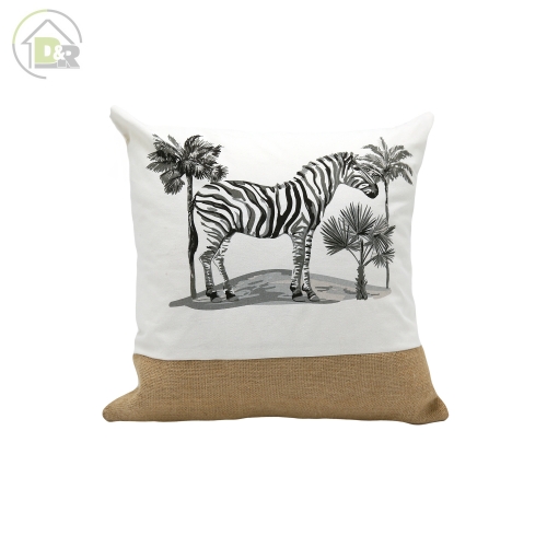 Printed cotton patched with jute cushion