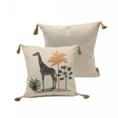 Printed cotton patched with jute cushion