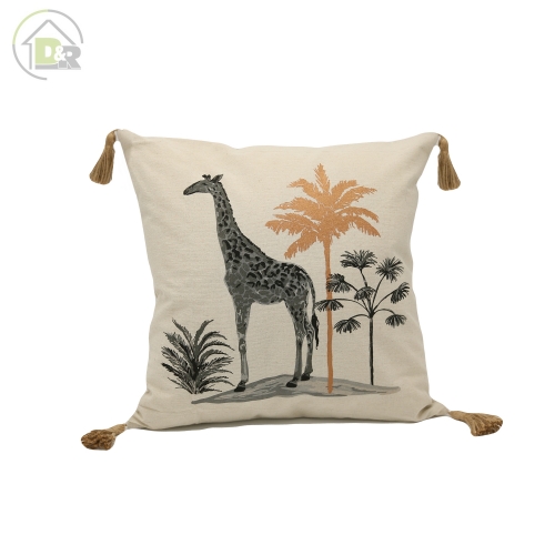 Printed cotton patched with jute cushion