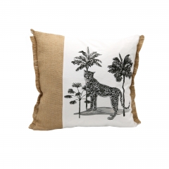 Printed cotton patched with jute cushion