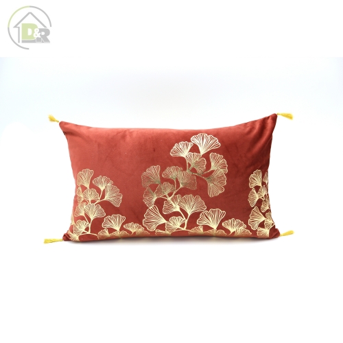 Gold printed velvet cushion