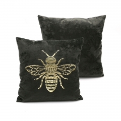 GOLD PRINT BEE ON VELVET CUSHION