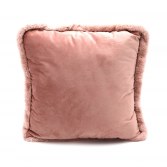 Soild velvet with fur piping cushion