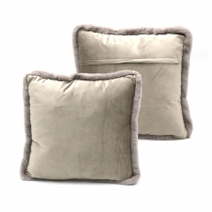 Soild velvet with fur piping cushion
